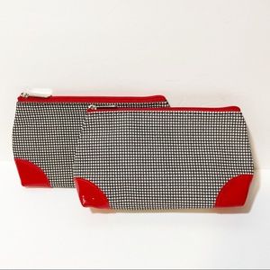 Houndstooth and Red Patent Make Up Bag Set of 2 Lancôme NWOT